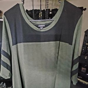 Torrid camo green and black striped arm t shirt